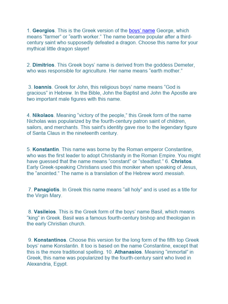 Unique Greek Boy Names and Meanings | PDF | Greek Mythology