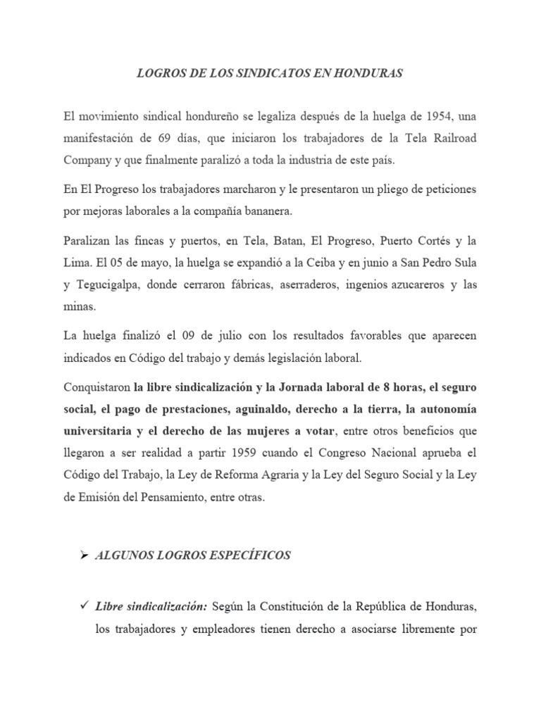 Logros Sindicales en Honduras | PDF | Derecho laboral | Sindicato
