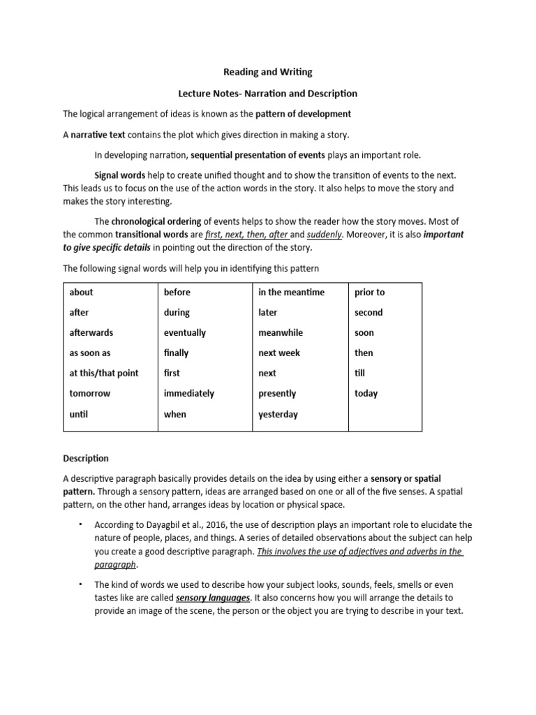 WHAT IS THE DIFFERENCE BETWEEN NARRATION AND DESCRIPTION visual data 2