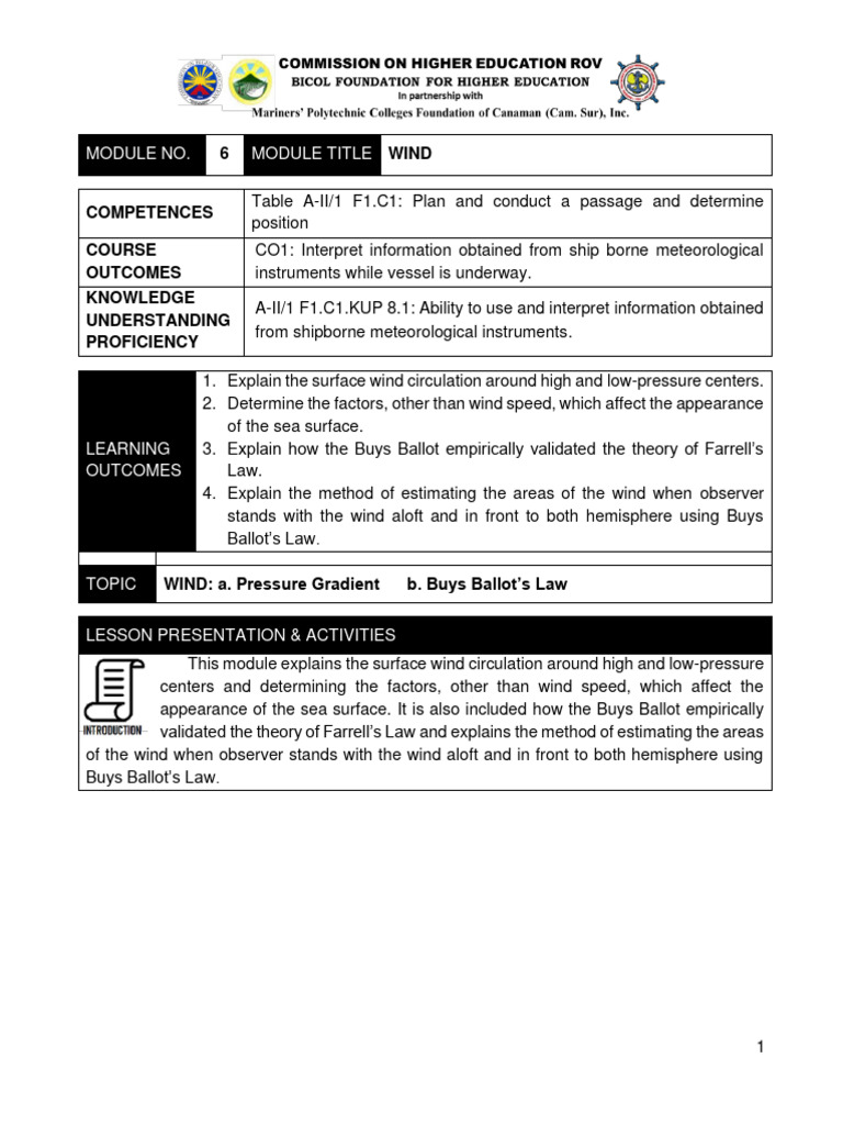 Wk 6 wind a pressure gradient b buys ballot s law pdf physical