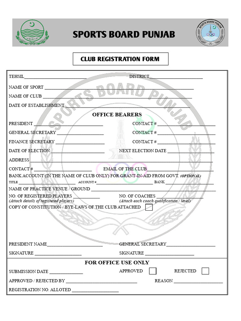 Punjab Sports Club Registration Form | PDF
