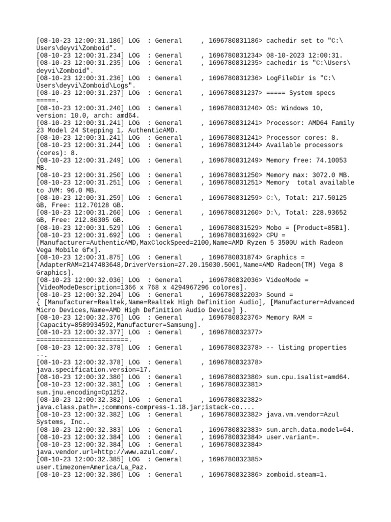 System Specs and Log Details | PDF | Computing | System Software