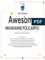 Google Interland MHARIANNE POLICARPIO Certificate of Awesomeness