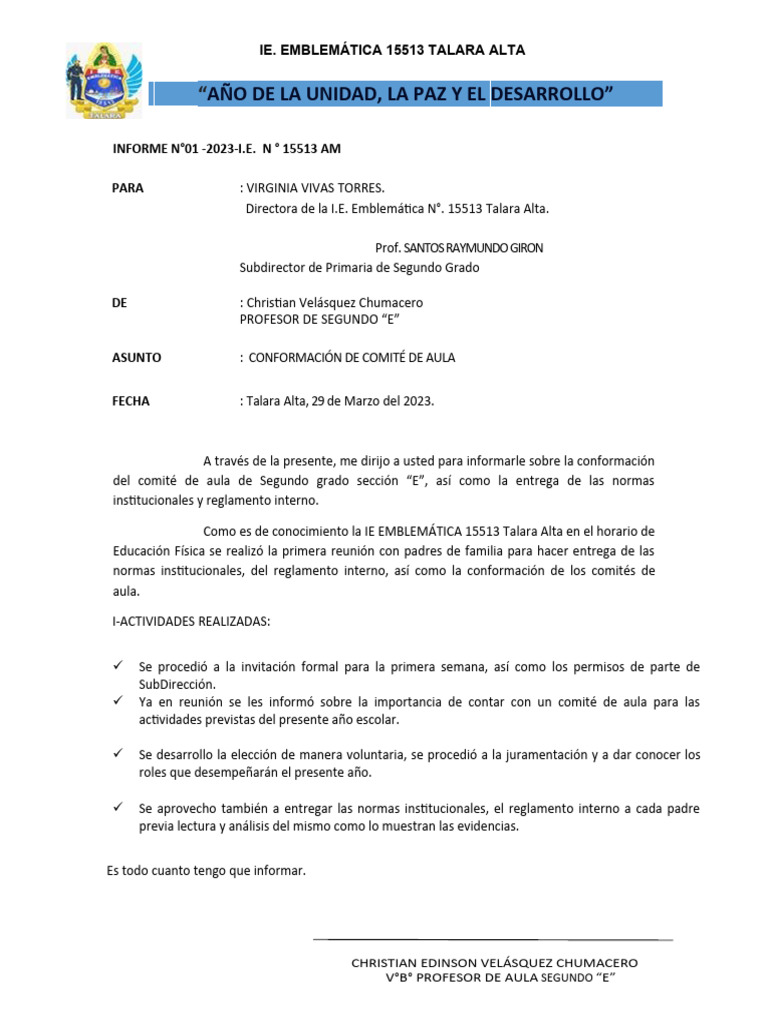 Conformación Comité Aula Segundo 