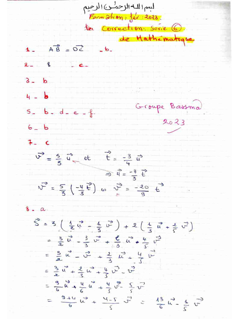 Correction De La Série Numéro 6 De Mathématiques Pdf