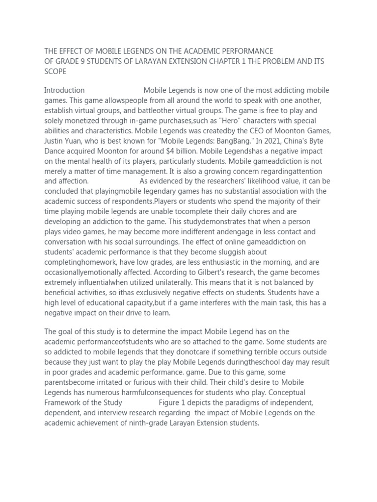 The Effect of Mobile Legends On The Academic Performance | PDF ...