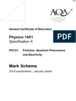 January 2010 MS - Unit 1 AQA Physics A-Level