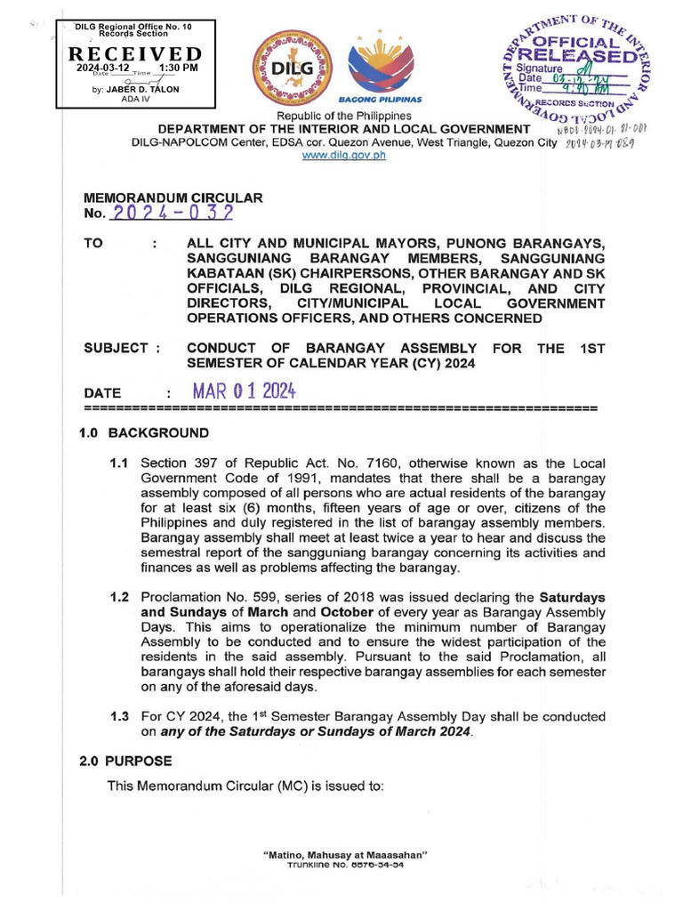 2024 Barangay Assembly 1st Sem Fyi Brgy Agunod | PDF
