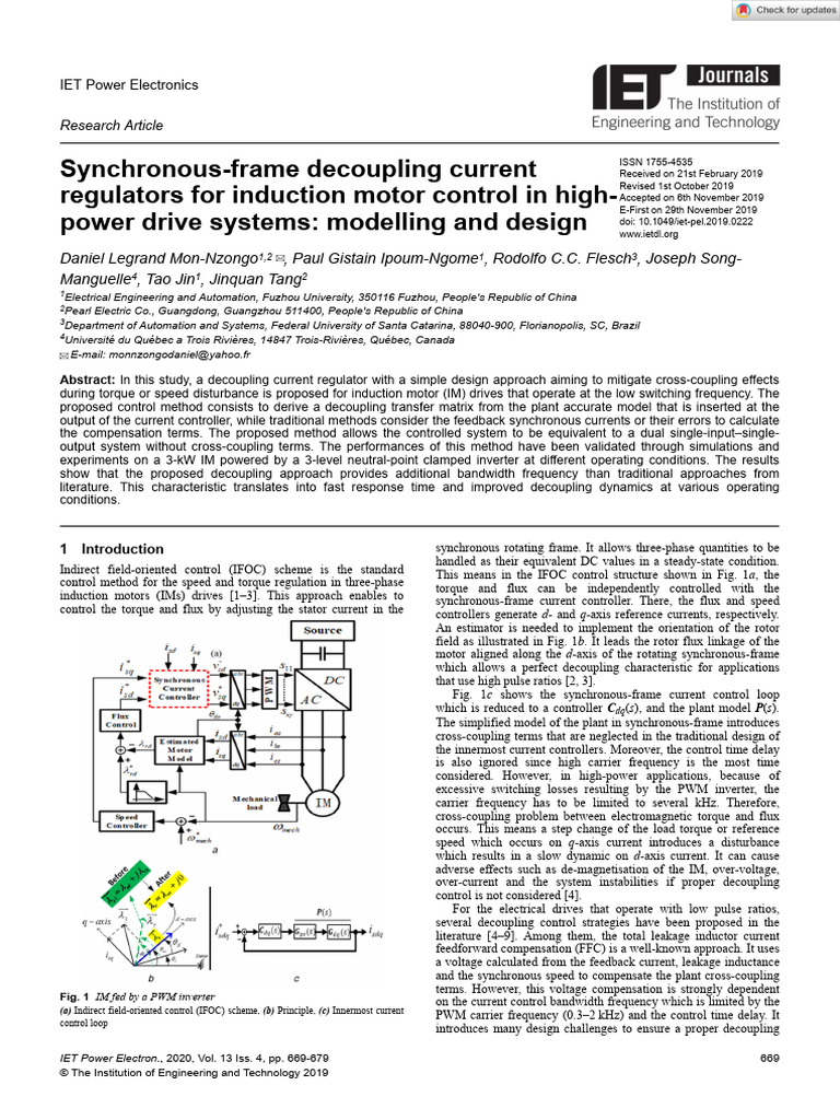 Synchronous frame decoupling currentregulators for induction motor