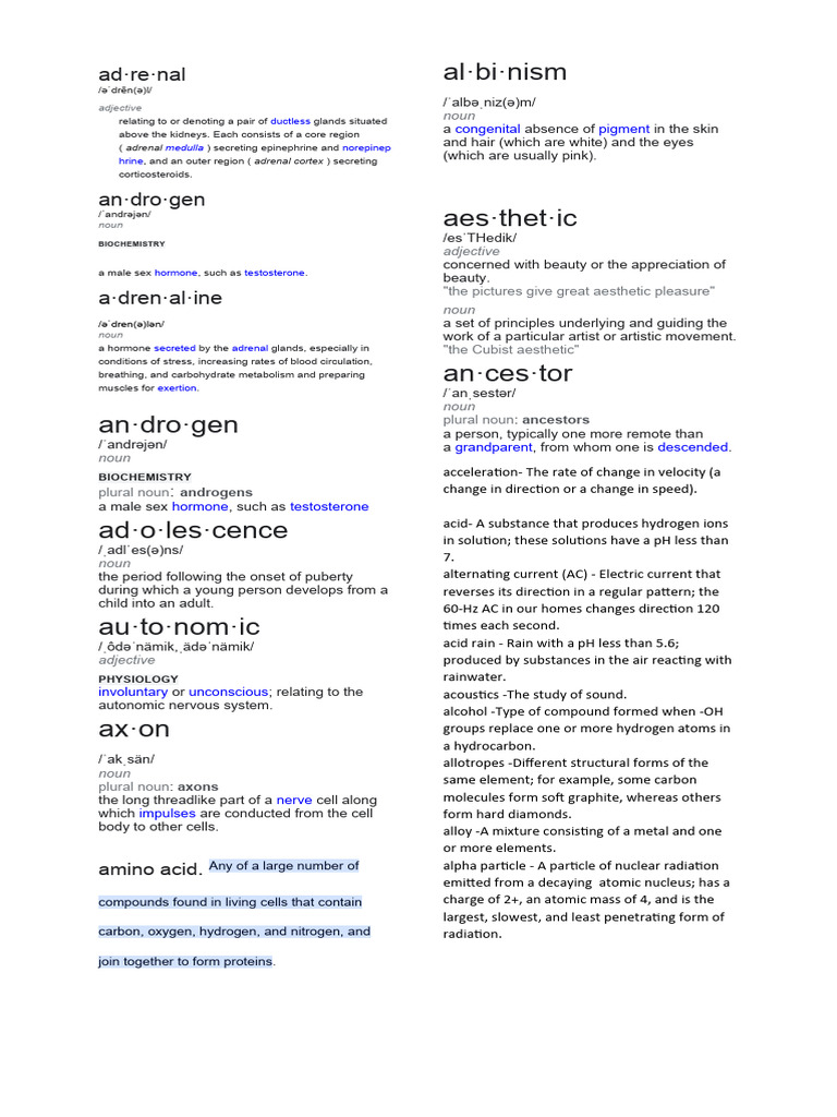 Science Dictionary PDF Adrenal Gland Carbon
