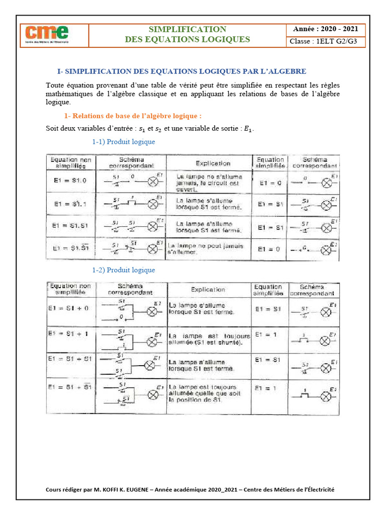 Simplification des Équations Logiques | PDF | Logique mathématique ...