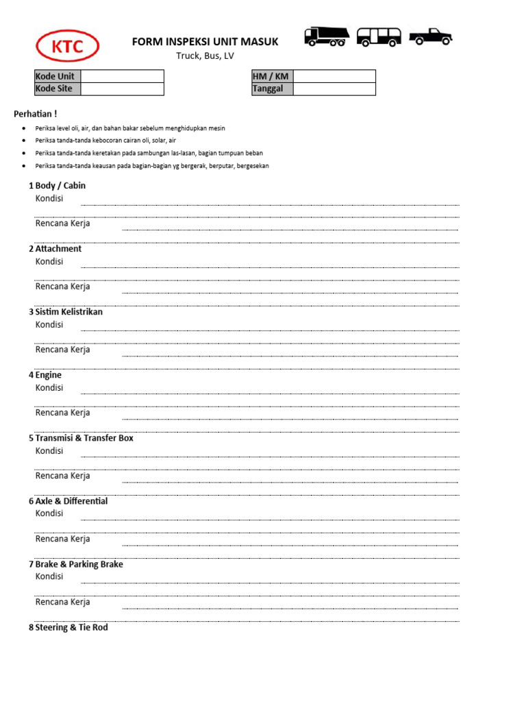 Formulir Inspeksi Unit Masuk | PDF | Bisnis | Teknologi & Rekayasa