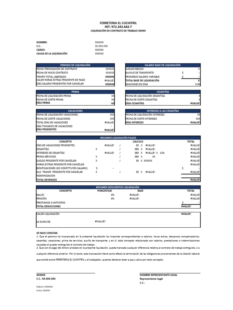 Formato de Liquidacion de Contrato | PDF | Economias | Labor