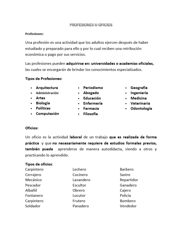 Profesiones U Oficios Pdf