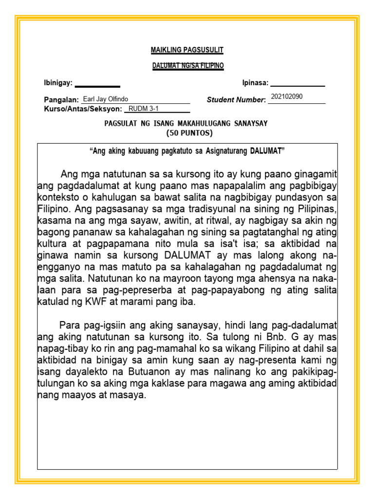Quiz Sa Dalumat | PDF
