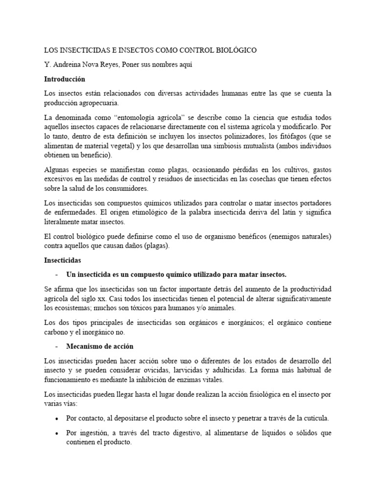 Insecticidas y Control Biológico Eficaz | PDF | Insecticida | Insectos