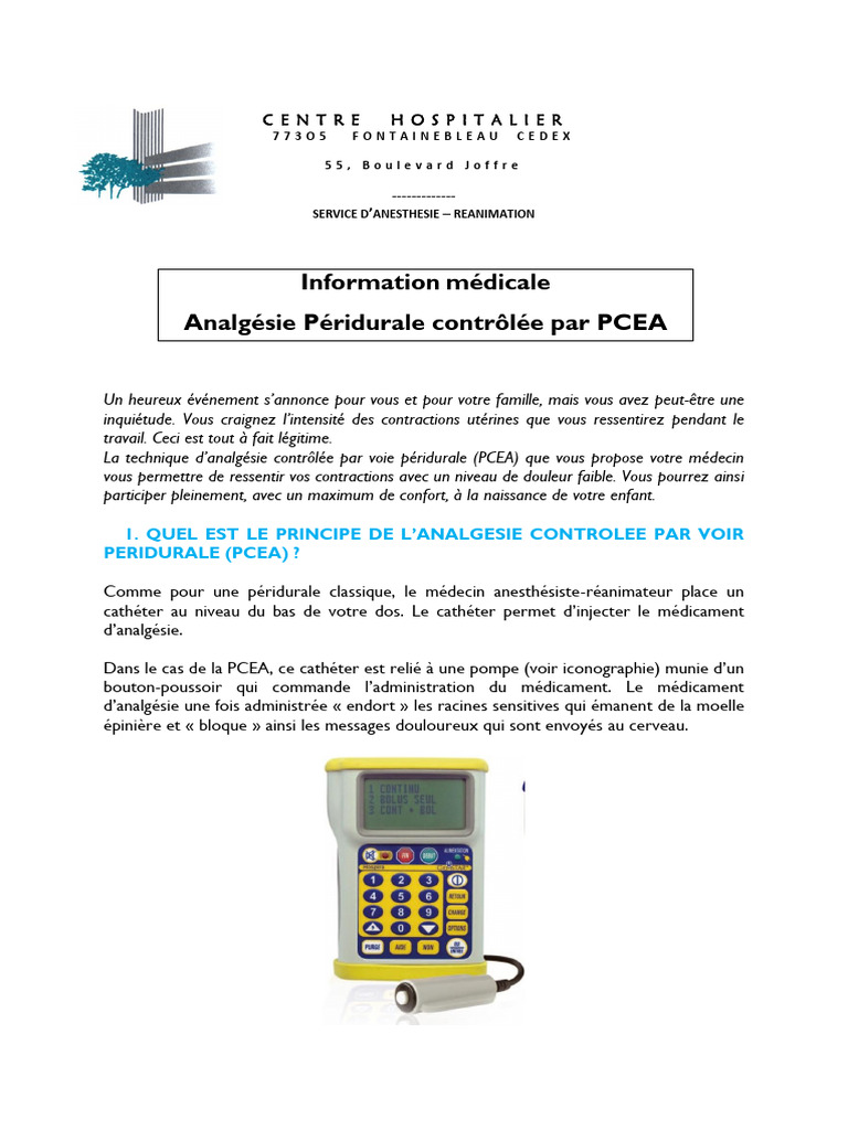 Info Anesthesie Peridurale PCEA | PDF