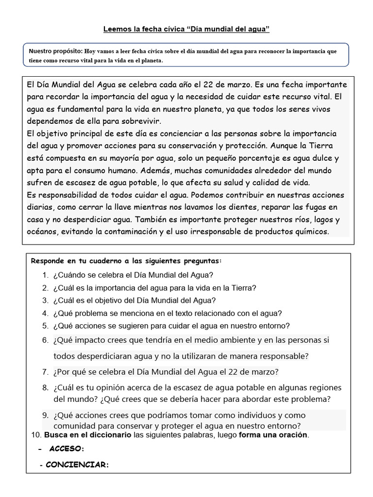 Lunes 18-Ficha-Plan-Lector - Día Mundial Del Agua | PDF