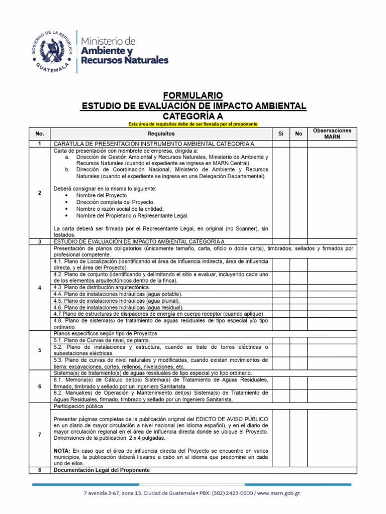 Formulario Estudio de Evaluacion de Impacto Ambiental para Proyectos ...
