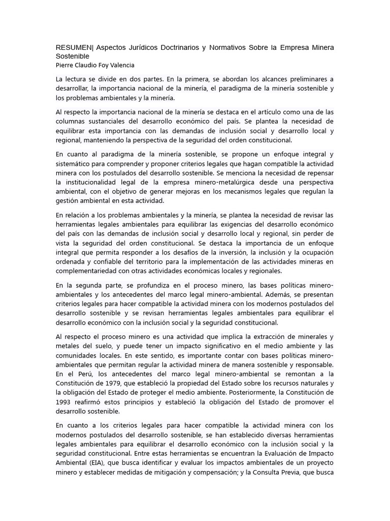Aspectos Jurídicos Doctrinarios y Normativos Sobre La Empresa Minera ...