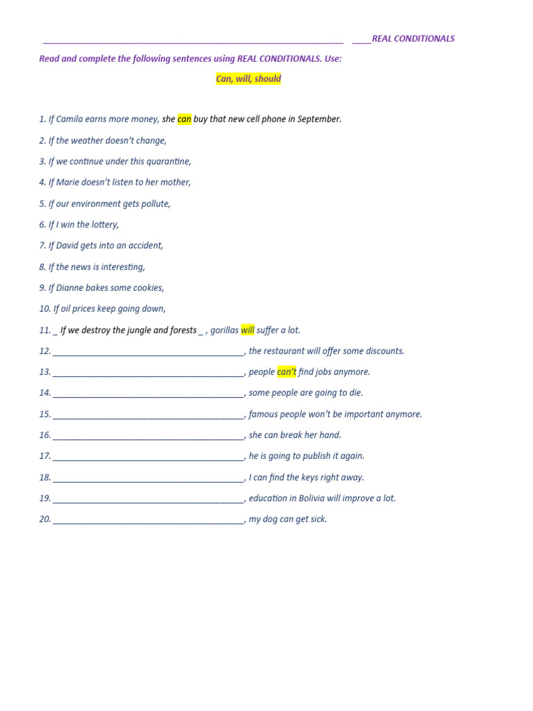 Real Conditionals Sentence Exercises | PDF | Home & Garden | Law