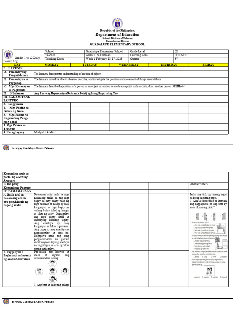 SCIENCE DLL Quarter 3 Week 1 | PDF