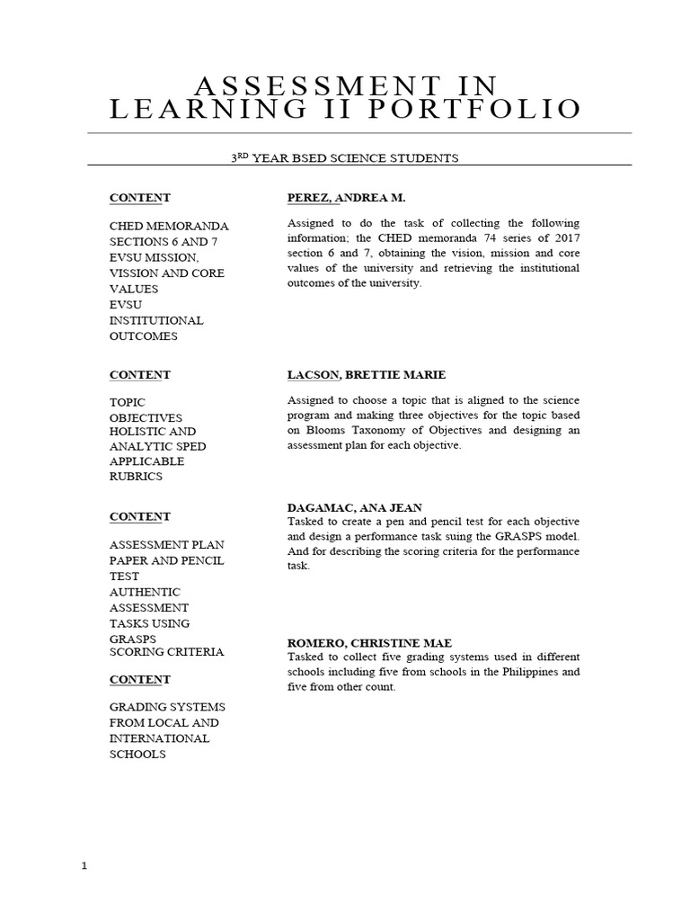 Assessment In Learning 2 Portfolio Pdf Learning Earth