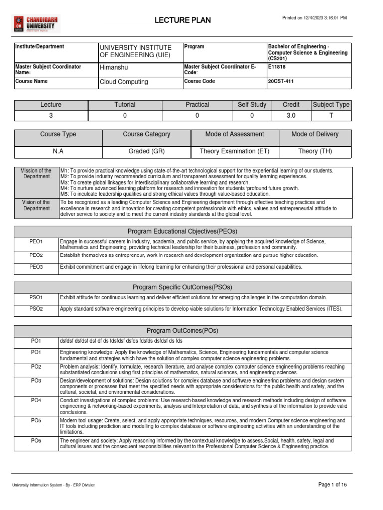 Computer Science Program Objectives and Outcomes | PDF | Engineering ...