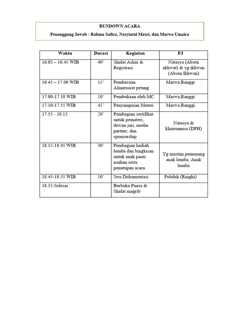 Rundown Acara BUKBER-1 | PDF