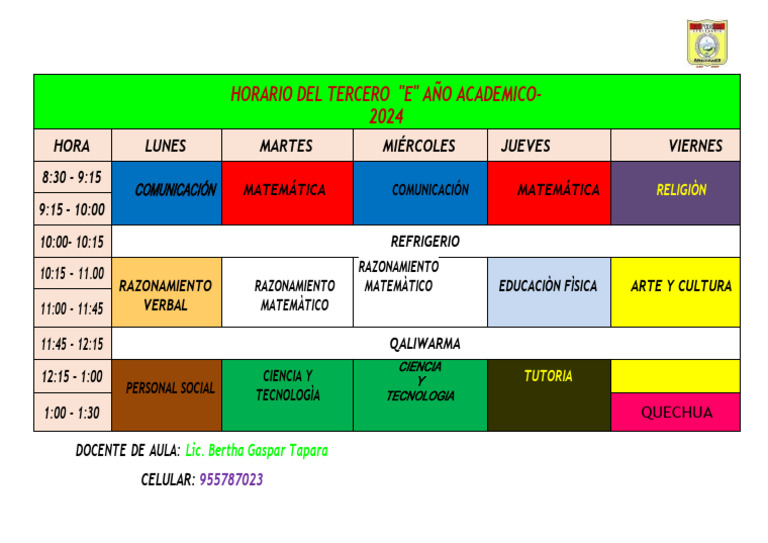 Horario Año Academico - 2024 3-E | PDF | Ciencias sociales | Filosofía