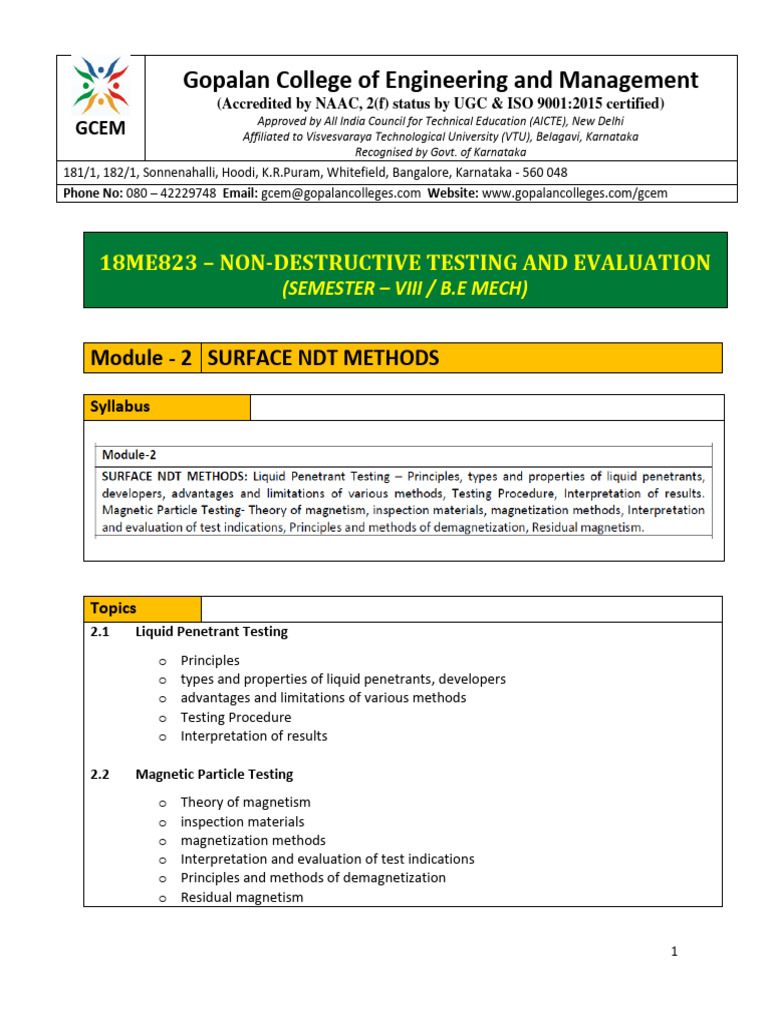 NDT QB Module 2 SURFACE NDT METHODS PDF Nondestructive Testing