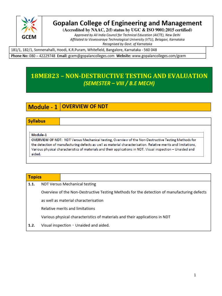 NDT QB - Module 1 - OVERVIEW OF NDT | PDF | Nondestructive Testing ...
