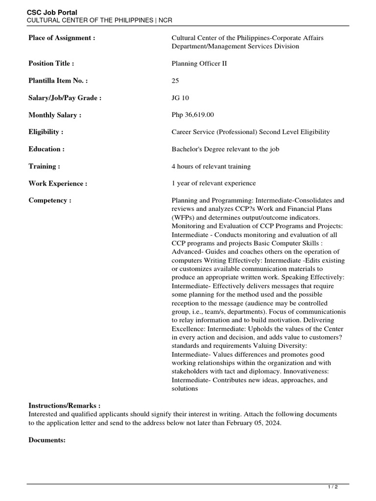 Cultural Center of the Philippinesplanning Officer II PDF