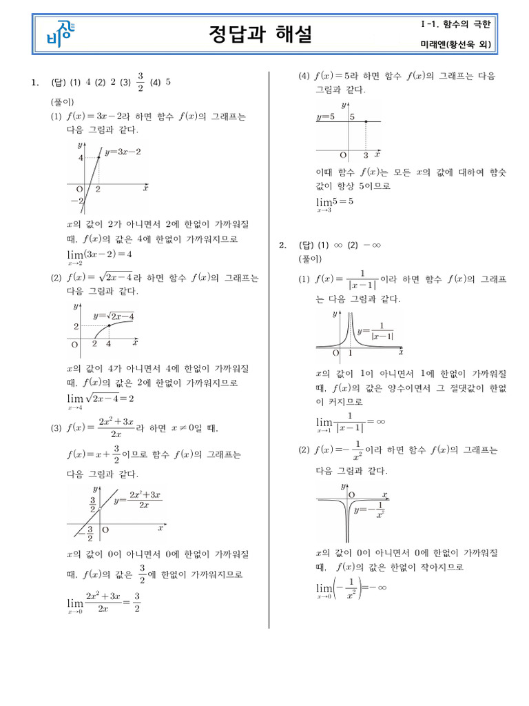1-1 함수의 극한 해설 | PDF
