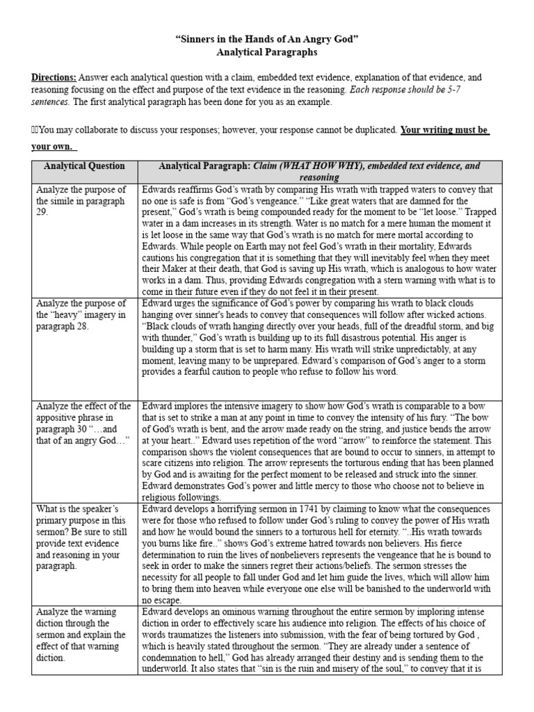 Sinners Analytical Paragraphs | PDF