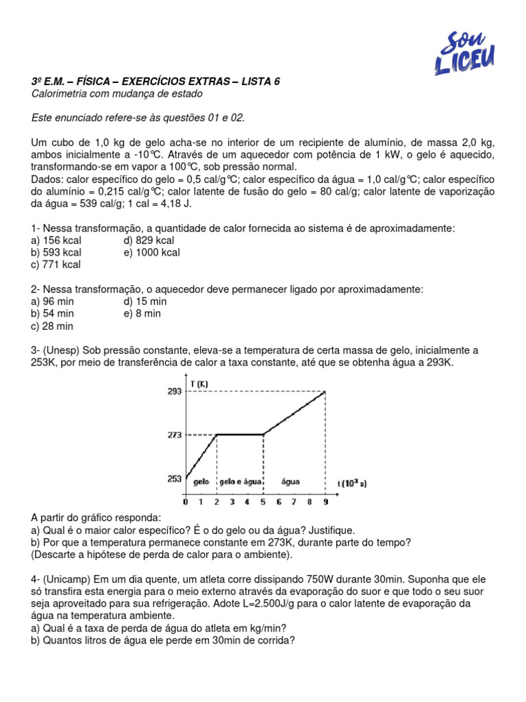 Calorimetria - Com Mudança de Estado Físico | PDF | Calor | Temperatura
