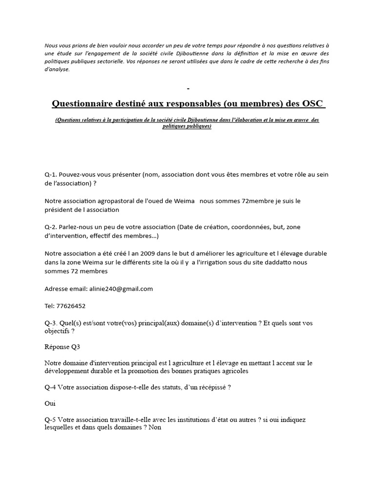Questionnaire Et Réponses | PDF | Affaires | Sciences sociales