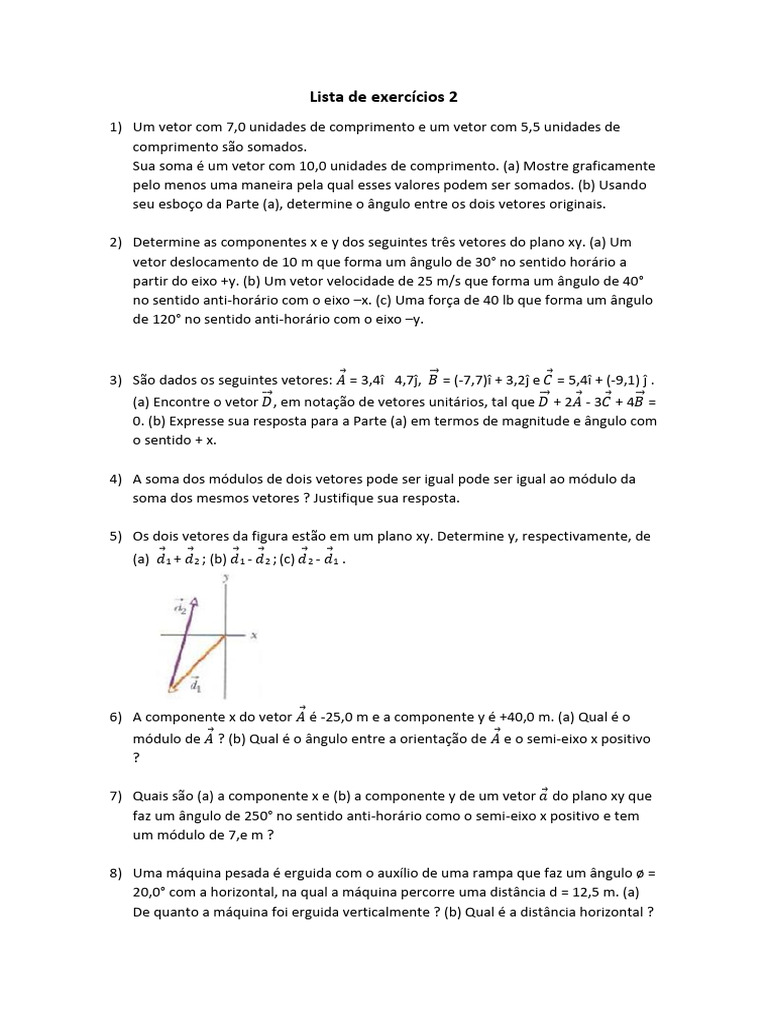 Exercícios sobre Vetores e suas Propriedades | PDF | Vetor euclidiano ...