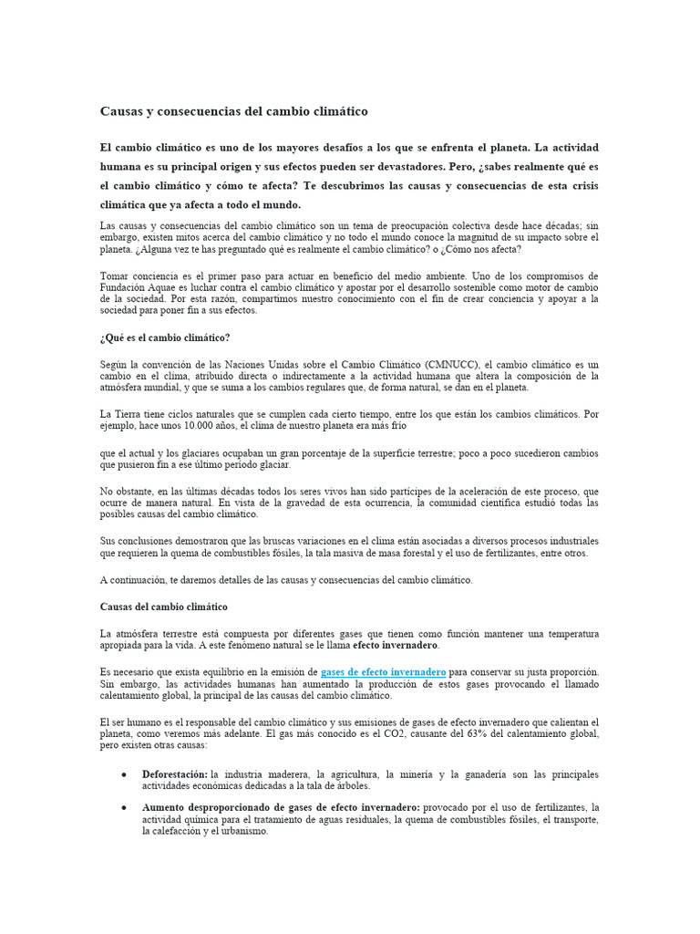 Causas y Consecuencias del Cambio Climático | PDF | Gases de efecto ...