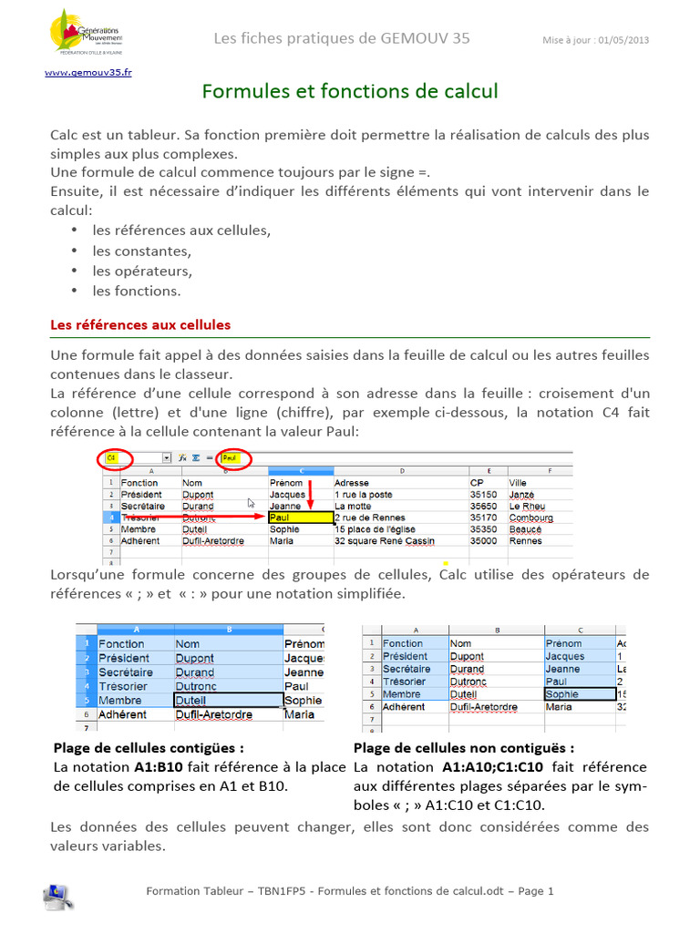 Formules et fonctions dans Calc | PDF | Feuille de calcul | Pourcentage
