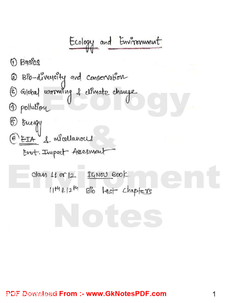 Ecology and Enviroment Handwritten Notes Watermark | PDF