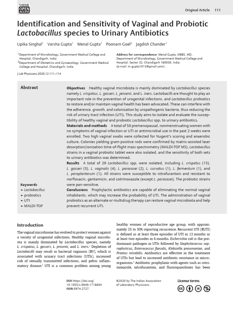 Lactobacillus Sensitivity to Urinary Antibiotics | PDF | Lactobacillus ...