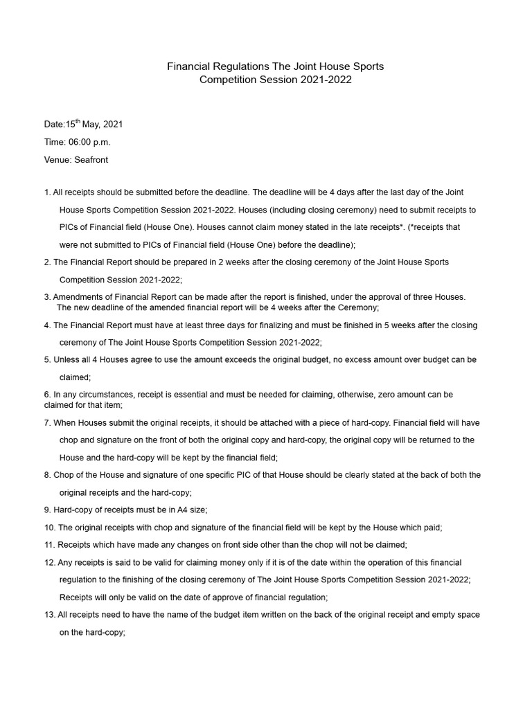 JHSC_Financial_Regulation_2223 PDF Expense United States House Of