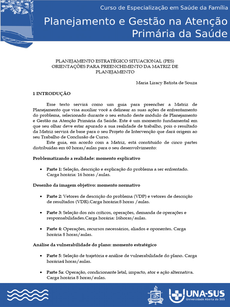 Guia para Matriz de Planejamento PES | PDF | Planejamento ...