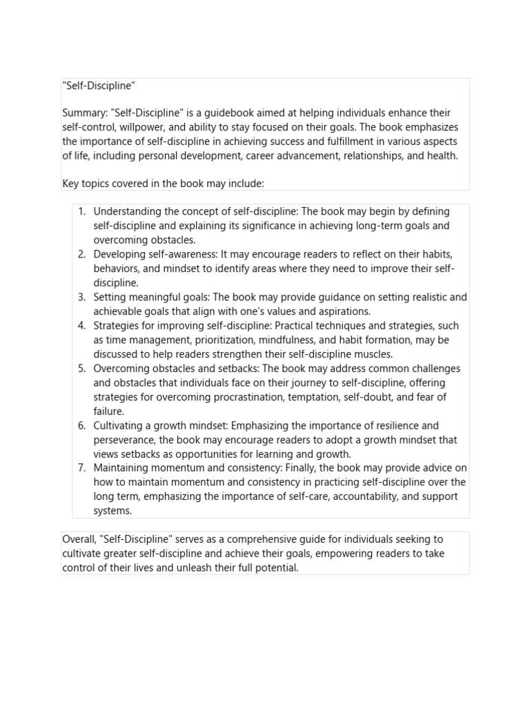 Image showcasing Self-Discipline for Success | PDF