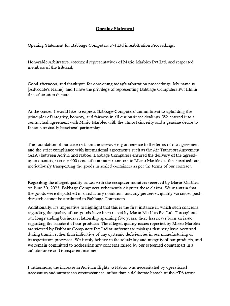 Opening and closing statements pdf arbitration treaty