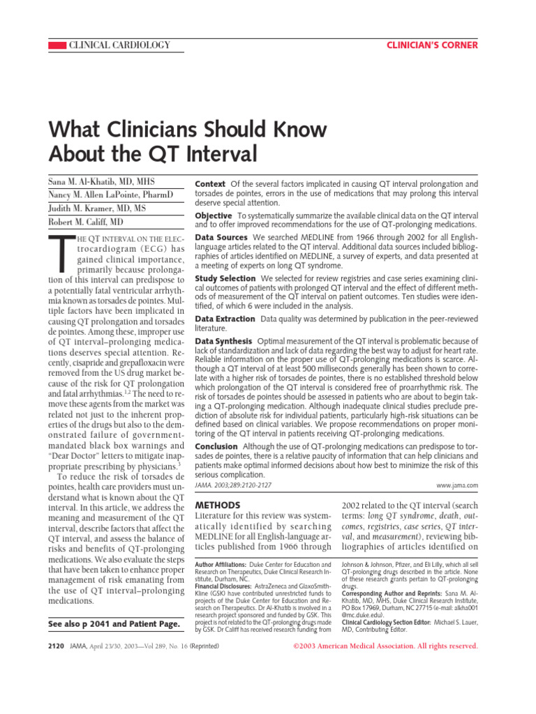 QT-interval - JAMA 2003 | PDF | Heart | Drugs