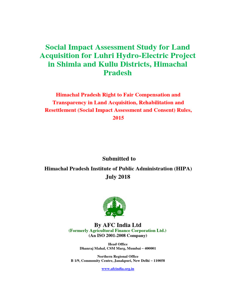 Social Impact Assesment Lukhri Project | PDF | Hydroelectricity