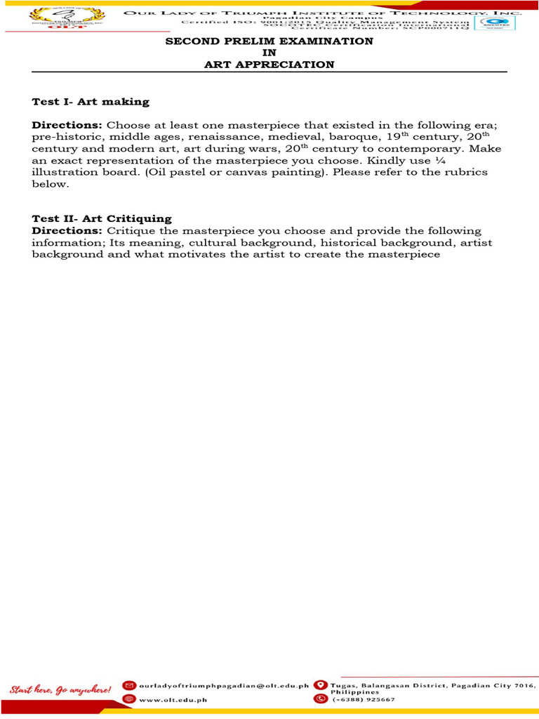 Second Prelim Exam ART APP PDF Composition (Visual Arts) Rubric