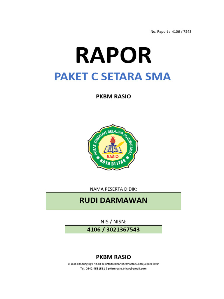 Rapor Kesetaraan Paket C PKBM Rasio | PDF